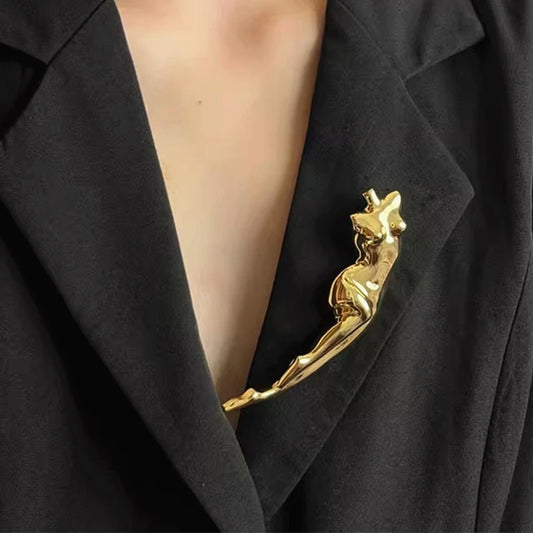 Broche Escultura Corporal Metálico Brillante para Mujer - Broche Geométrico de Moda para Fiesta y Regalos