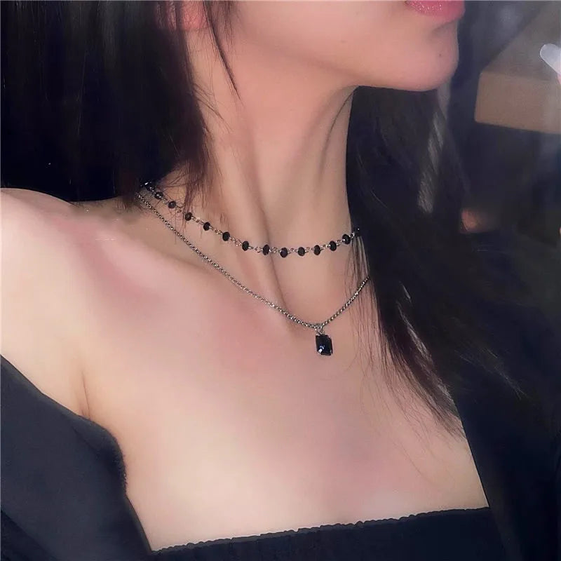Gargantilla de Doble Capa para Mujer - Collar de Cuentas Geométrico Color Plateado - Regalo Ideal para Amigas - Joyería al por Mayor