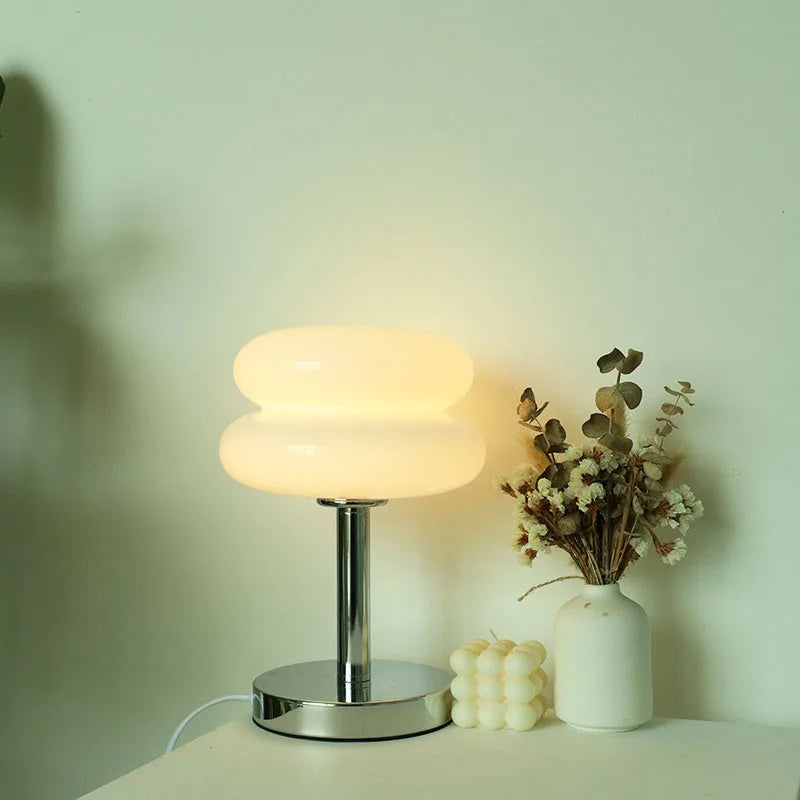 Lámpara de Mesa de Vidrio Macaron con Regulación Tricolor - Iluminación Atmosférica para Sala de Estar y Dormitorio - Luz Nocturna Protectora para los Ojos
