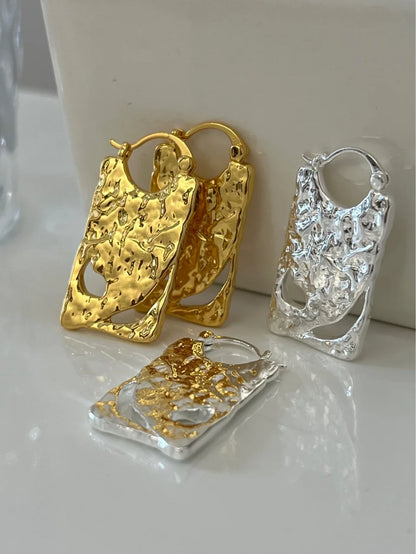 Pendientes Geométricos Huecos de Metal Plegado Estilo Coreano para Mujer y Niña - Joyería Antigua para Fiestas y Regalos
