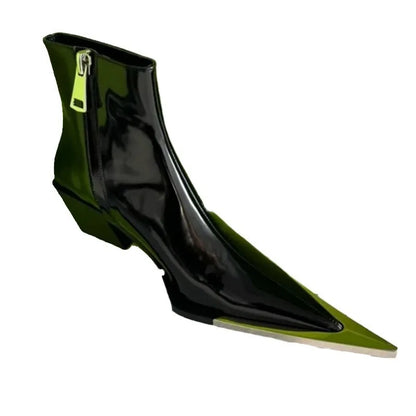 Botas Cortas de Tacón Alto para Mujer - Botines de Vaquero con Punta de Hierro y Cremallera, Estilo Británico, Martin Grueso