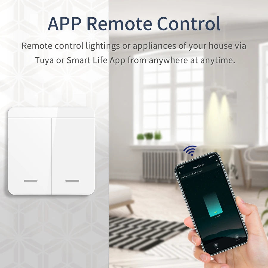 Interruptor Inteligente WiFi Tuya para Iluminación con RF 433MHz, Control por Voz y App Smart Life, Compatible con Alexa y Google Home