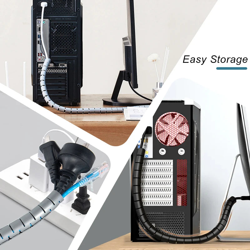 Organizador de Cables Flexible 2M - Protector de Alambres Negro para Oficina y Hogar