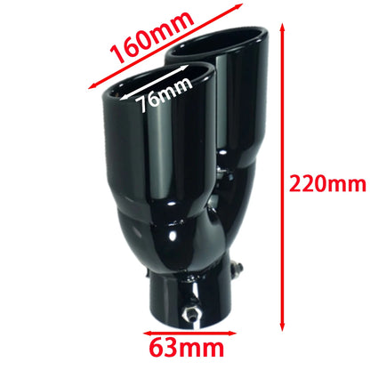 Tubo de Escape Universal de Doble Salida 63mm - Punta de Escape Trasera de Acero Inoxidable en Negro Titanio