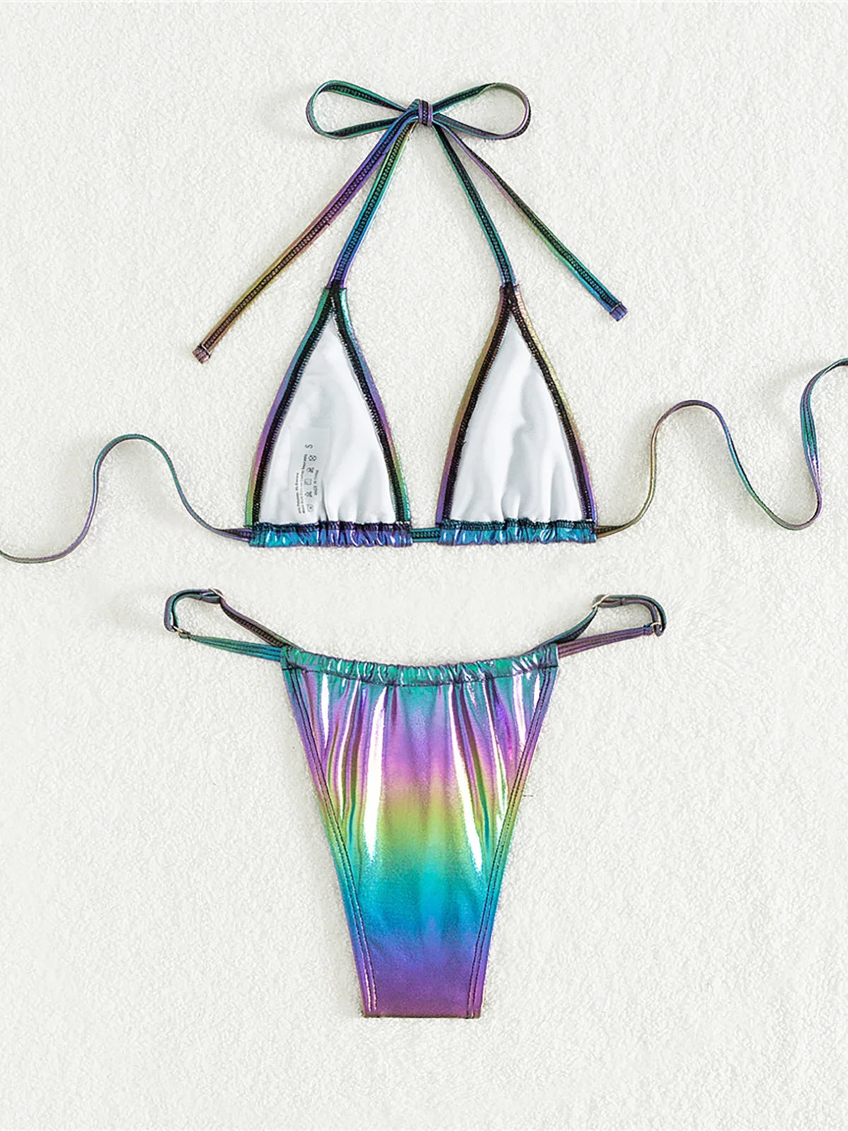 Bikini de Cuero PU Halter para Mujeres con Corte Alto K5308: Traje de Baño de Dos Piezas
