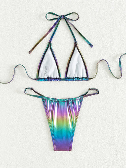Bikini de Cuero PU Halter para Mujeres con Corte Alto K5308: Traje de Baño de Dos Piezas