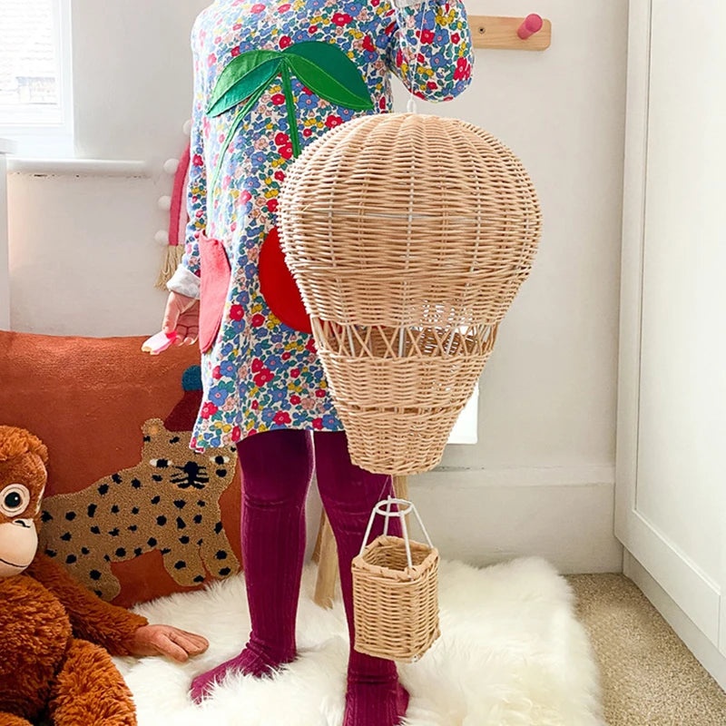Globo de Aire Caliente de Ratán Tejido a Mano - Decoración Infantil, Accesorios de Fotografía y Adornos Colgantes Nórdicos