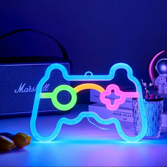 Letrero Neon de Game Pad con LED, Luz Nocturna USB/Batería, Iluminación Ambiental para Cumpleaños, Sala de Estar, Jardín, Sala de E-sports, Decoración