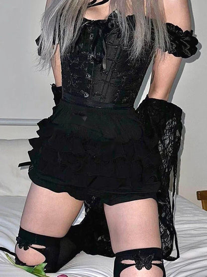 Pantalones Cortos Góticos de Cintura Alta para Mujer con Diseño Floral Y2K - AltGoth Mall, Estilo E-girl y Grunge