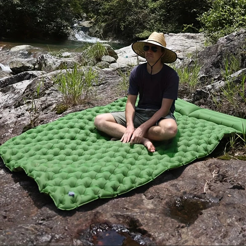 Colchón Inflable Doble con Bomba y Almohada Integrada – Colchoneta de Aire para Acampar, Viajes, Mochilero y Senderismo