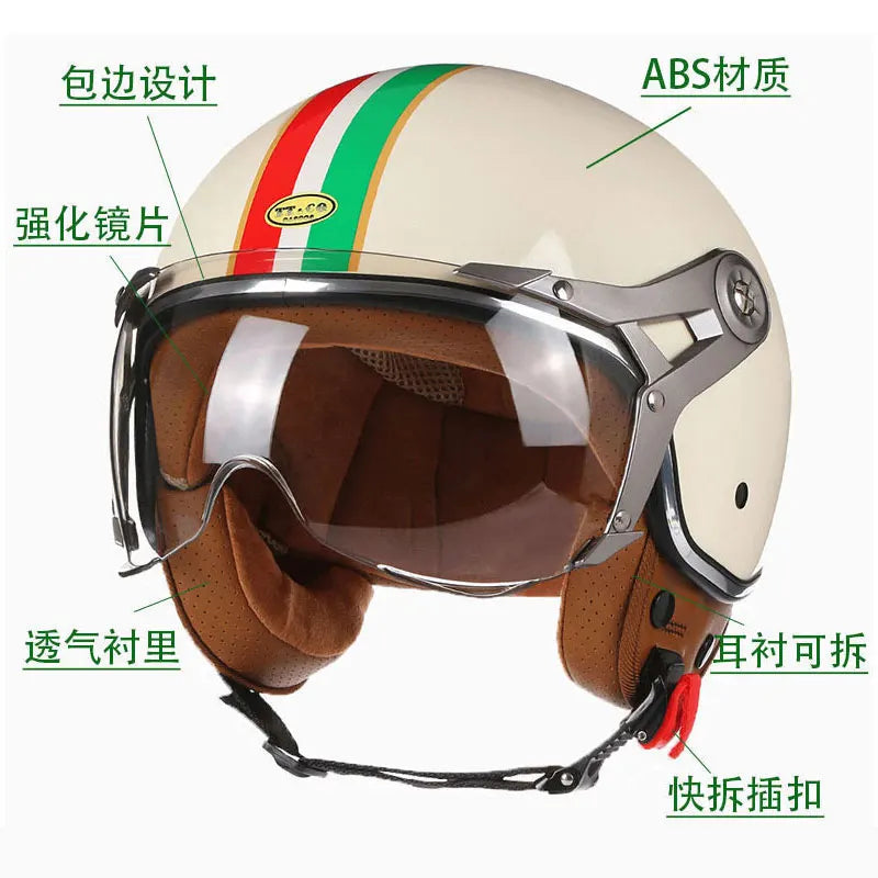 Casco de Moto de Cara Abierta para Hombre y Mujer, Retro y Vintage, Aprobado por DOT, 3/4 para Chopper y Scooter