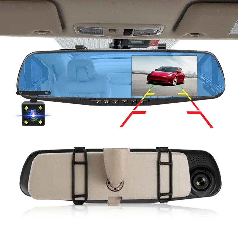 E-ACE Dashcam - Cámara DVR Espejo Retrovisor FHD 1080P con Doble Lente