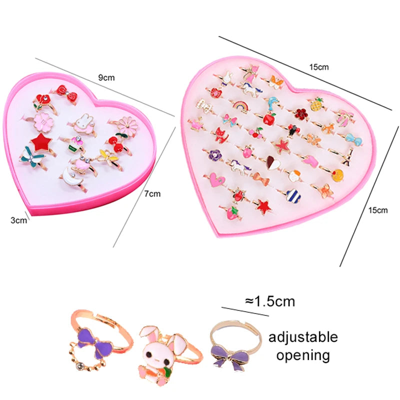 Anillos Infantiles con Caja | Joyería Exquisita de Cartoon para Jugar a Maquillarse | Regalos de Cumpleaños para Niñas