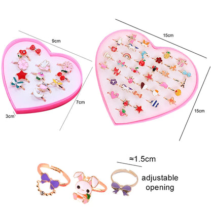 Anillos Infantiles con Caja | Joyería Exquisita de Cartoon para Jugar a Maquillarse | Regalos de Cumpleaños para Niñas
