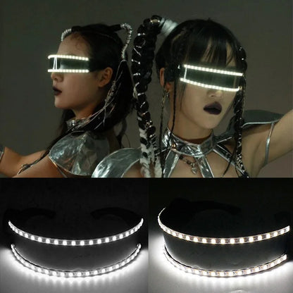 Gafas LED Neón Flashing con Lentes Negros, Accesorios de Fiesta Steampunk, Gafas Luminosas con Luces para DJ y Eventos