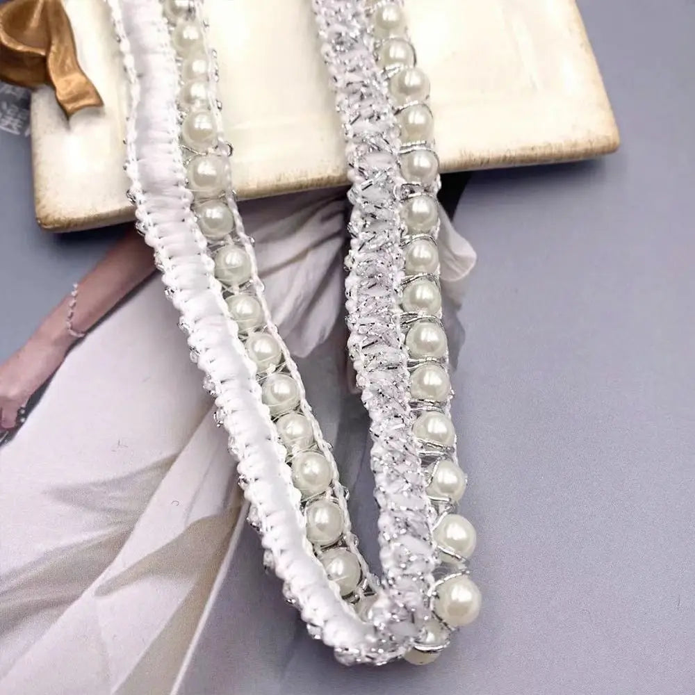 Cinta de Encaje Trenzada con Perlas - 1 Yarda, Decoración de Cuello y Puños, Accesorio de Costura para Ropa