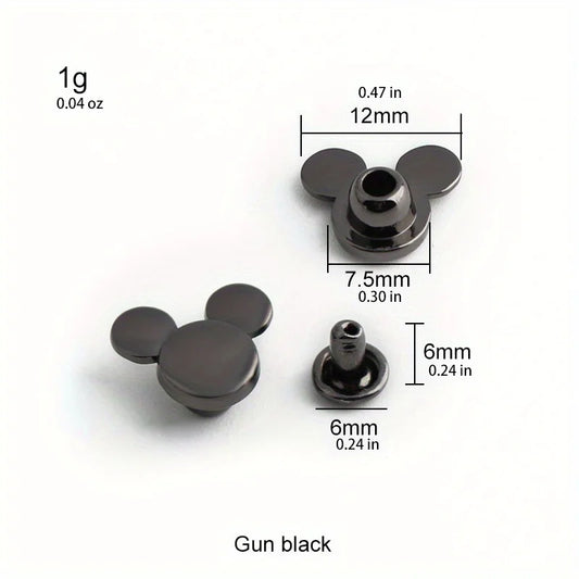 10PCS Remaches Metálicos en Forma de Ratón para DIY, Accesorios de Alta Calidad para Ropa, Carteras y Manualidades
