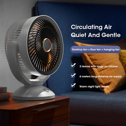Ventilador Eléctrico de Circulación de Aire USB, No Recargable, Portátil, de Escritorio, Montado en Pared, Rotación de 360 Grados con Luz para el Hogar