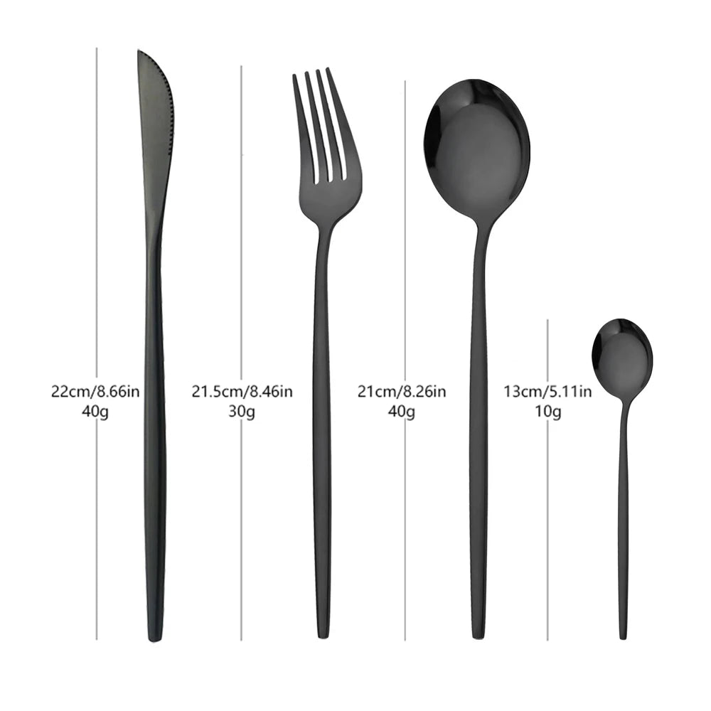 Set de Cubiertos de Acero Inoxidable 16 Piezas | Vajilla Negra de Lujo con Cuchillo, Tenedor, Cuchara y Tenedor para Fruta