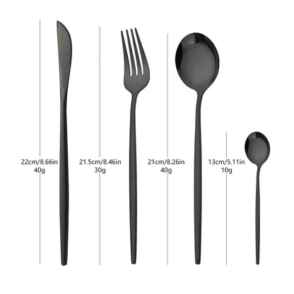 Set de Cubiertos de Acero Inoxidable 16 Piezas | Vajilla Negra de Lujo con Cuchillo, Tenedor, Cuchara y Tenedor para Fruta