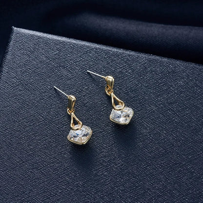 Conjunto de joyería para mujer, pendientes cuadrados de diamantes de imitación, collar con colgante de gota de agua, a la moda