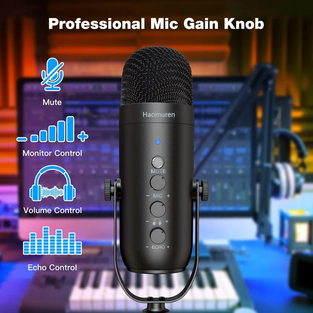 Kit de Micrófono Condensador USB Profesional para Streaming y Podcasting | Micrófono Cardioide con Brazo Boom para Grabación en Twitch y YouTube