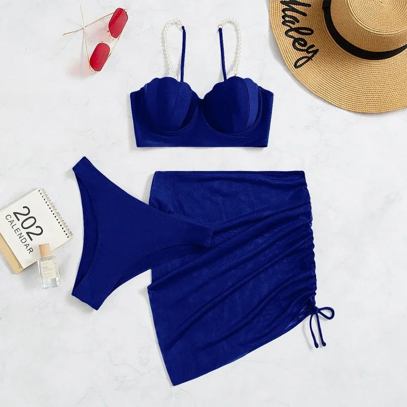 Traje de Baño de Color Sólido para Mujeres: Off Shoulder, Sexy y de Algodón