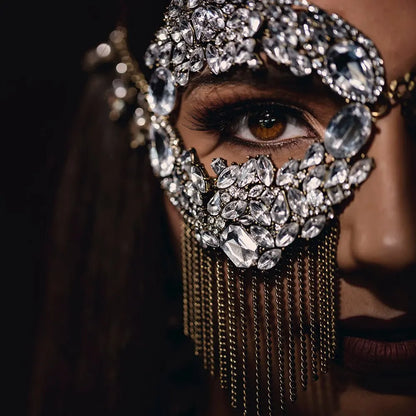 Máscara de Cristal de Lujo para Mujer, Cadena de Joyería para Cara, Borla, Fiesta de Graduación, Máscara de Diamantes de Imitación Sexy, Mascarada, Baile de Moda, Cosplay