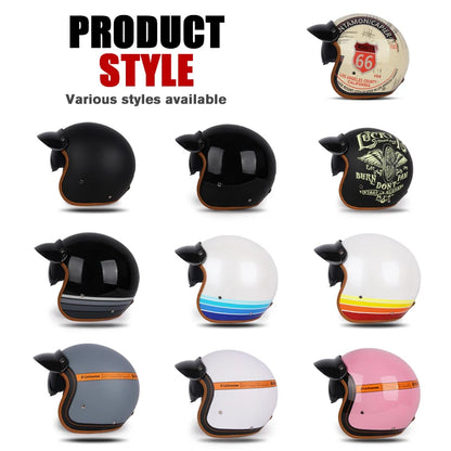 Casco de Motocicleta Retro para Hombre y Mujer, Diseño Clásico de Cara Abierta 3/4