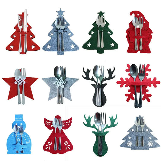 Decoraciones de Mesa para Fiestas: Soporte para Cuchillos y Tenedores de Santa Claus - Adornos Navideños para la Mesa (4 Piezas)