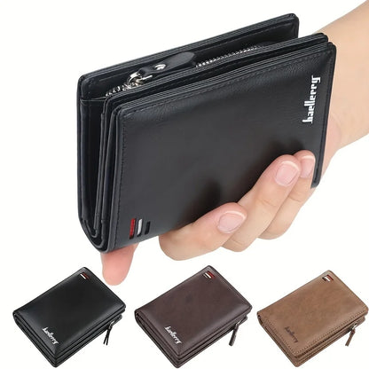 Baellerry Nueva Billetera Corto para Hombre en Cuero PU con Cremallera y Bolsillo para Monedas, Gran Capacidad, Cartera Masculina de Estilo Vintage