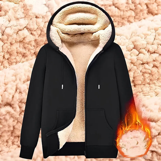Sudadera con capucha para hombre y mujer, chaqueta de lana de cordero con cremallera y bolsillos delanteros, cárdigan forrado de felpa de Color puro, moda de invierno