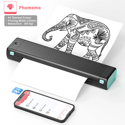 Impresora térmica portátil Phomemo M08F A4: impresión móvil inalámbrica de viajes para coche y oficina, compatible con papel térmico A4