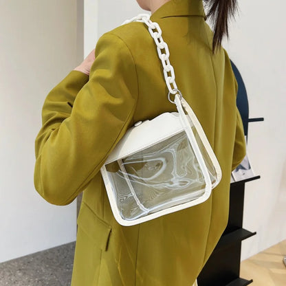 Bolso Transparente Cruzado para Mujer, PVC Claro, con Cadena de Hombro Ajustable, Pequeño Satchel Moderno y Chic