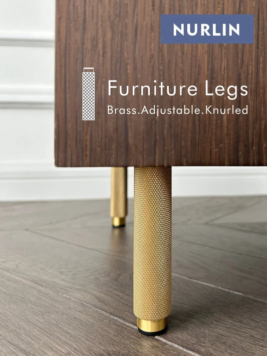Pies de Gabinete Ajustables Nurlin – Diseño de Corte de Diamante Moleteado en Latón, Patas de Mueble Firmemente Apoyadas en Negro y Oro