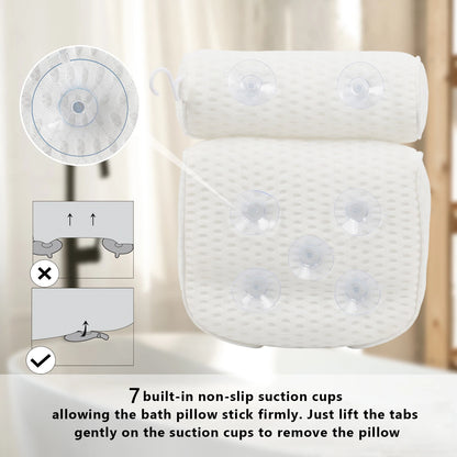 Almohada de Baño para Bañera, Soporte para Cuello, Cabeza y Espalda con Ventosas Antideslizantes, Malla de Aire