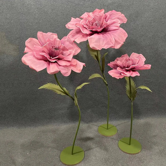 Flores grandes artificiales de peonía de espuma, soporte de flores de hibisco de plomo para camino de boda, decoración de fondo de fiesta de escenario, diseño de ventana
