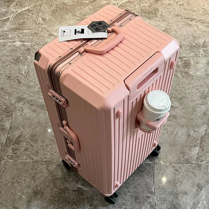 Maleta de Viaje de Gran Capacidad con Marco de Aluminio y Porta Vasos – Tallas 24/28/32 Pulgadas