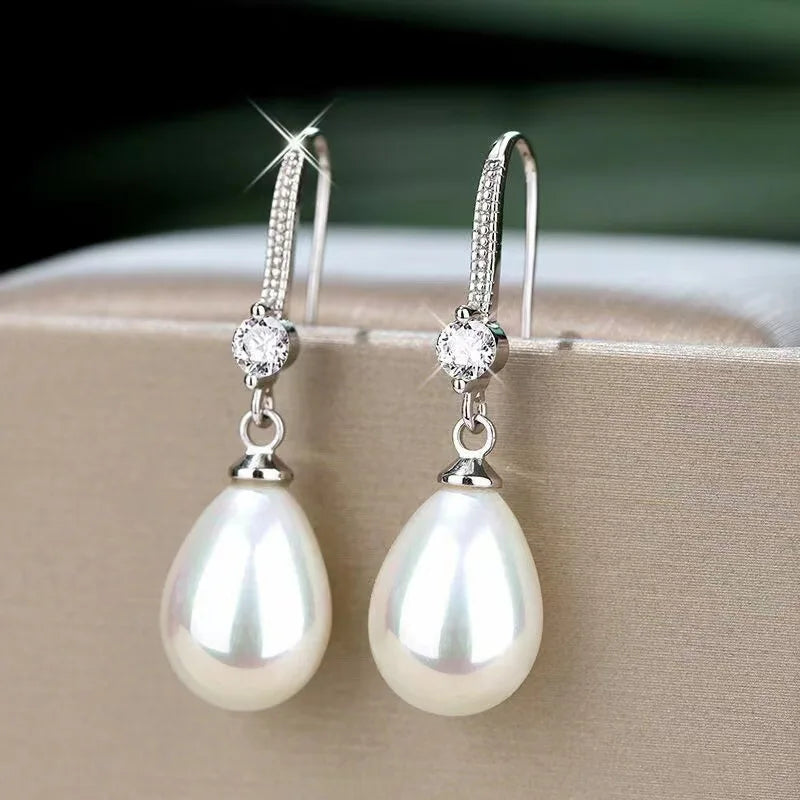 Pendientes Colgantes de Gota de Agua con Perlas Imitación - Joyería de Moda para Mujeres, Regalos de Compromiso y Fiesta