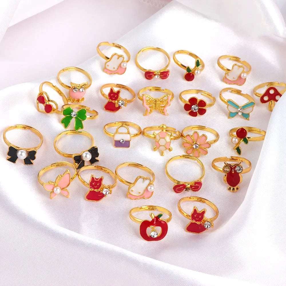Anillos Infantiles con Caja | Joyería Exquisita de Cartoon para Jugar a Maquillarse | Regalos de Cumpleaños para Niñas