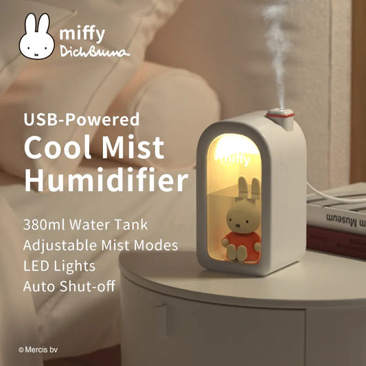 Miffy X MIPOW 380ML - Humidificador Ultrasónico con Luz Nocturna LED - USB Recargable para Dormitorio y Regalos