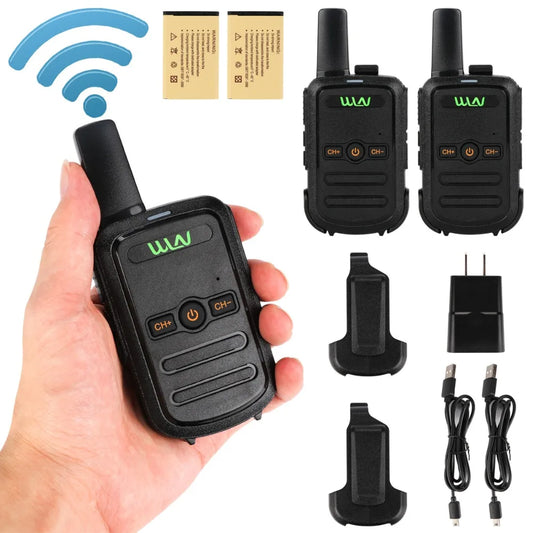 WLN KD-C51 Mini Walkie Talkie Portátil de Alto Rendimiento | Transmisor y Receptor FM Inalámbrico, Adaptador de Dos Vías