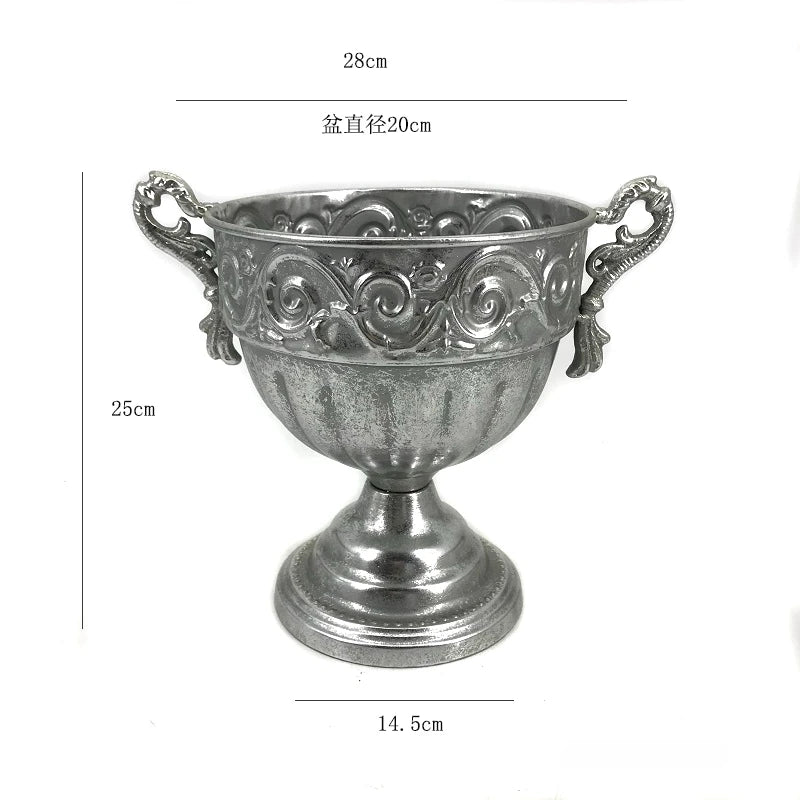 Maceta Clásica de Hierro Fundido para Boda – Jarrón Decorativo para Flores Secas, Adorno para el Hogar y Hotel, Vajilla Plateada