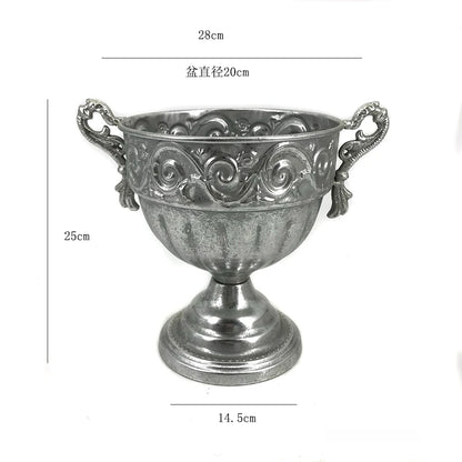 Maceta Clásica de Hierro Fundido para Boda – Jarrón Decorativo para Flores Secas, Adorno para el Hogar y Hotel, Vajilla Plateada