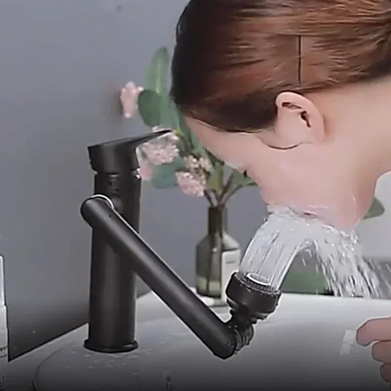 Grifo Giratorio de 1080° para Lavabo de Baño | Mezclador Montado en Cubierta a Prueba de Salpicaduras con Cabezal de Ducha y Aireador