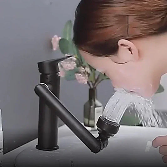 Grifo Giratorio de 1080° para Lavabo de Baño | Mezclador Montado en Cubierta a Prueba de Salpicaduras con Cabezal de Ducha y Aireador