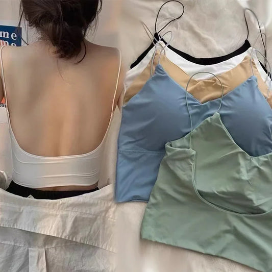 Top Corto Sexy para Mujer, Camiseta sin Mangas de Hombros Caídos con Bra Integrado, Ice Silk Camisole, Sutil y Fresco para Verano