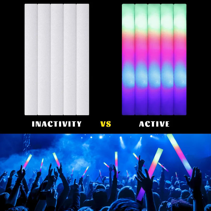 15/30 Pcs LED Glow Sticks a Granel Tubos de Espuma Brillantes Coloridos RGB para Fiestas de Cumpleaños, Bodas y Suministros de Celebración