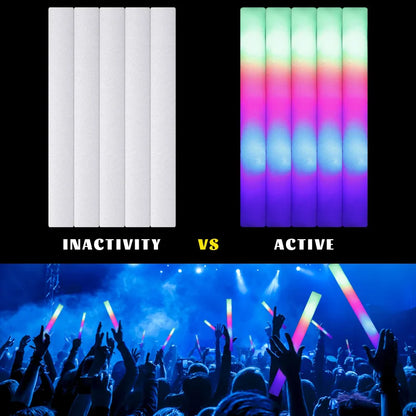 15/30 Pcs LED Glow Sticks a Granel Tubos de Espuma Brillantes Coloridos RGB para Fiestas de Cumpleaños, Bodas y Suministros de Celebración