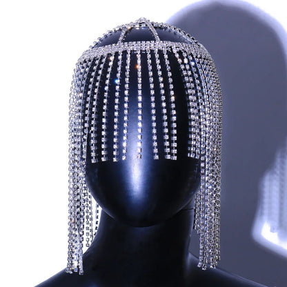 Cadena de Pelo con Borla Larga para Mujer, Diadema de Cristal con Diamantes de Imitación, Tocado Nupcial y Accesorios para Club Nocturno